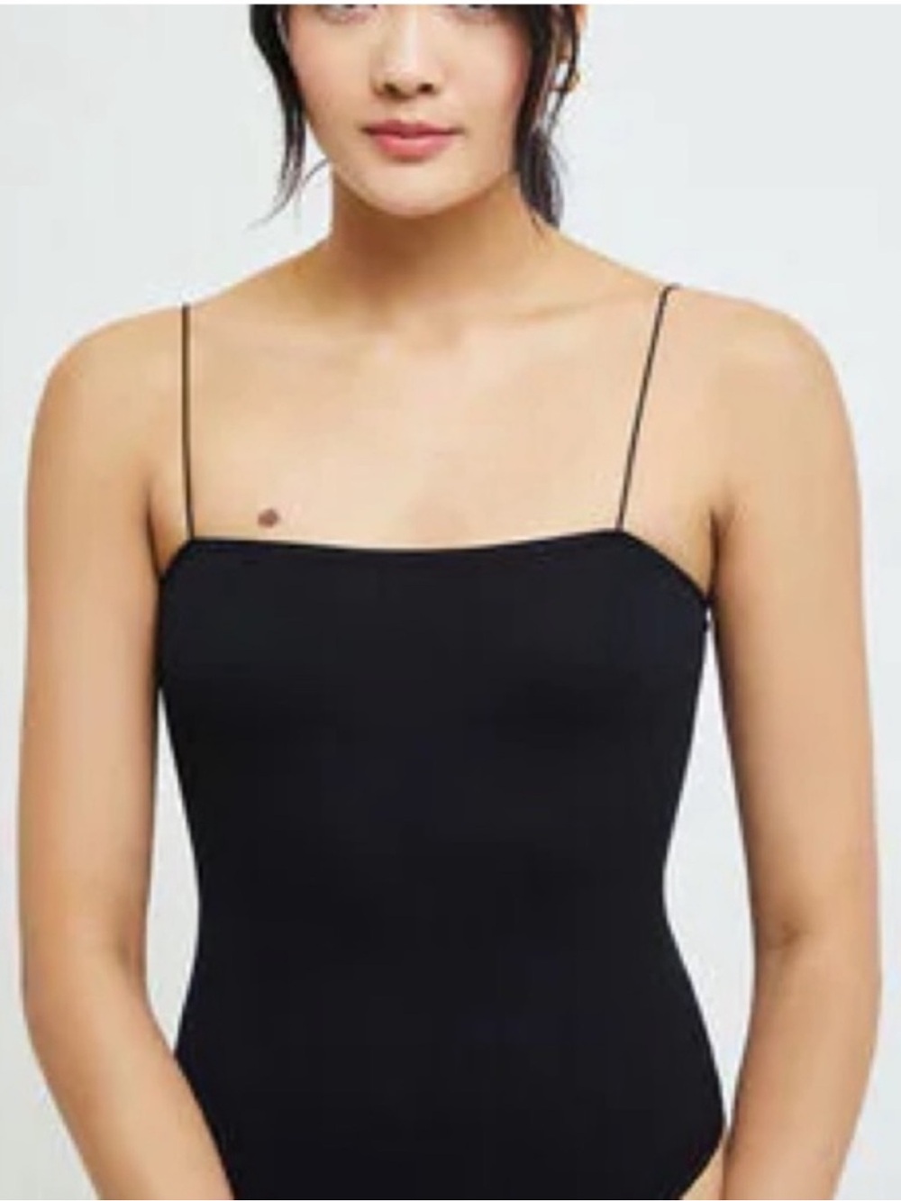 Slim Spaghetti-Strap Black Tank Bodysuit